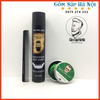 COMBO  [Tặng Lược  ] Gôm Xịt Tóc THE PRO LOCK 320ml + SÁp Vuốt Tóc Pomade Hương Hoa Quả
