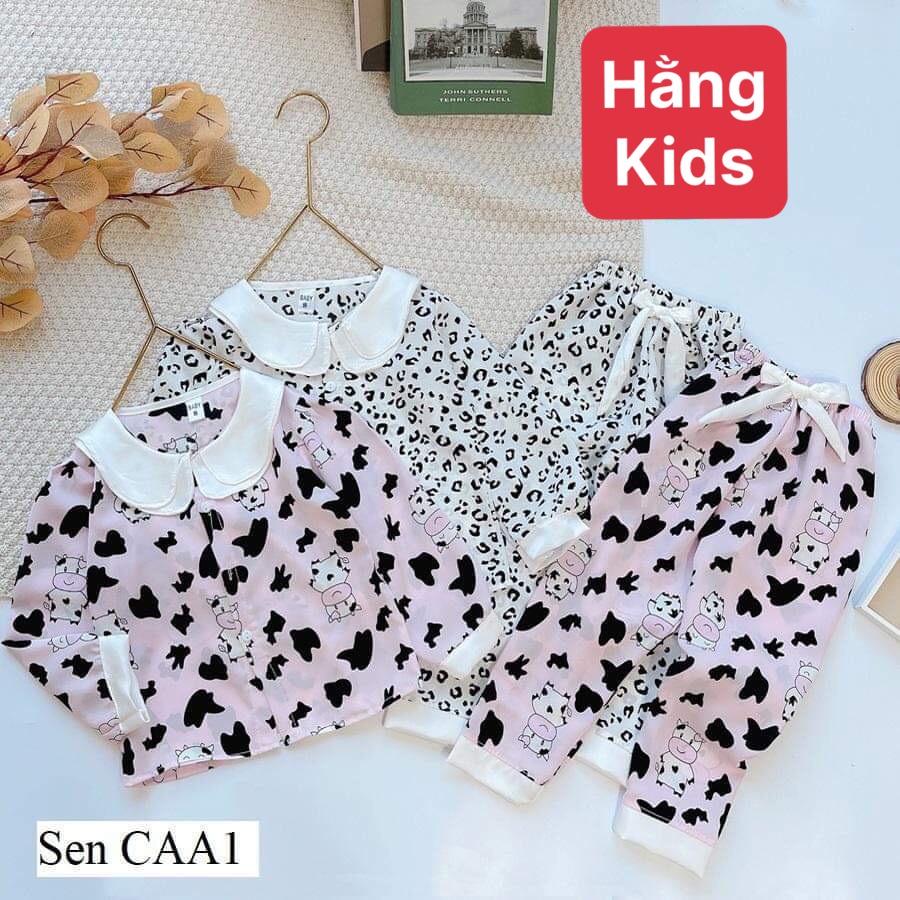 Bộ đồ ngủ Pijama cổ sen cho bé gái vải lụa cao cấp