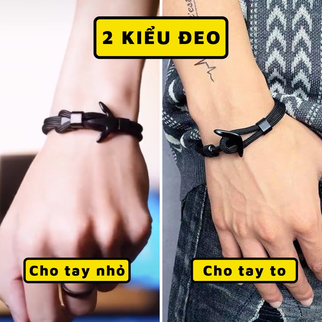 Vòng đeo tay nam mỏ neo unisex  Merin Accessories chất liệu vải đen tự điều chỉnh  - Vòng tay mỏ neo