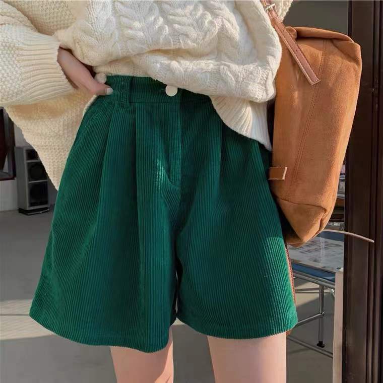 Quần Short Nhung Ống Rộng Lưng Cao Thời Trang Mùa Thu Cho Nữ