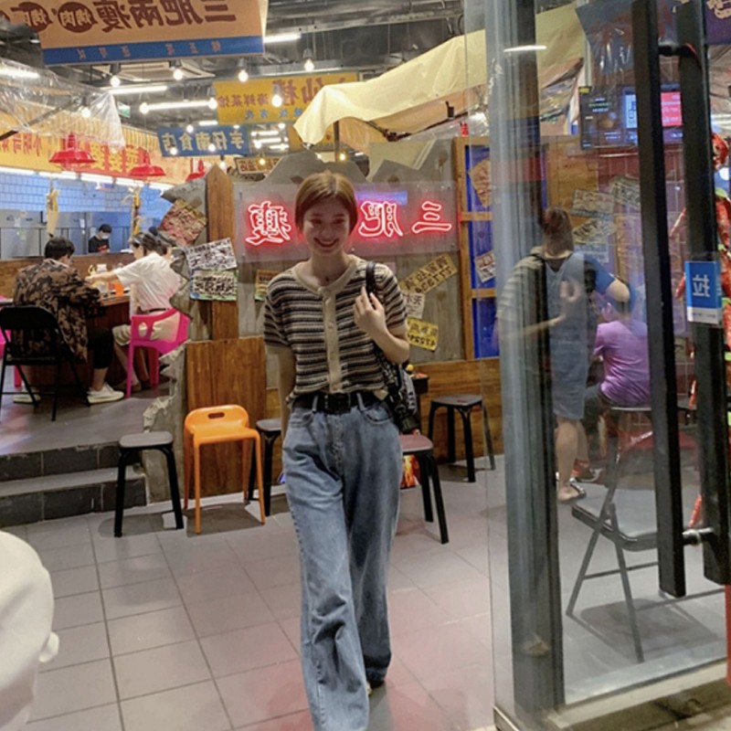 Xiaozhainv  Áo Sơ Mi Tay Ngắn Họa Tiết Sọc Caro Thời Trang Mùa Hè Cho Nữ