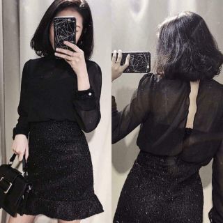 Set váy nhũ đen đuôi cá , chất liệu áo voan, chân váy thun co dãn.  Kiểu dáng sang trọng.  Phù hợp 45kg-52kg