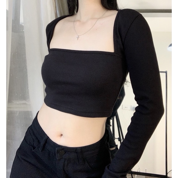 Áo Croptop Cổ Vuông Tay Dài, Áo Ctr Thun Body Chất Borip Nữ Tính Freesize IRISVIEL | BigBuy360 - bigbuy360.vn