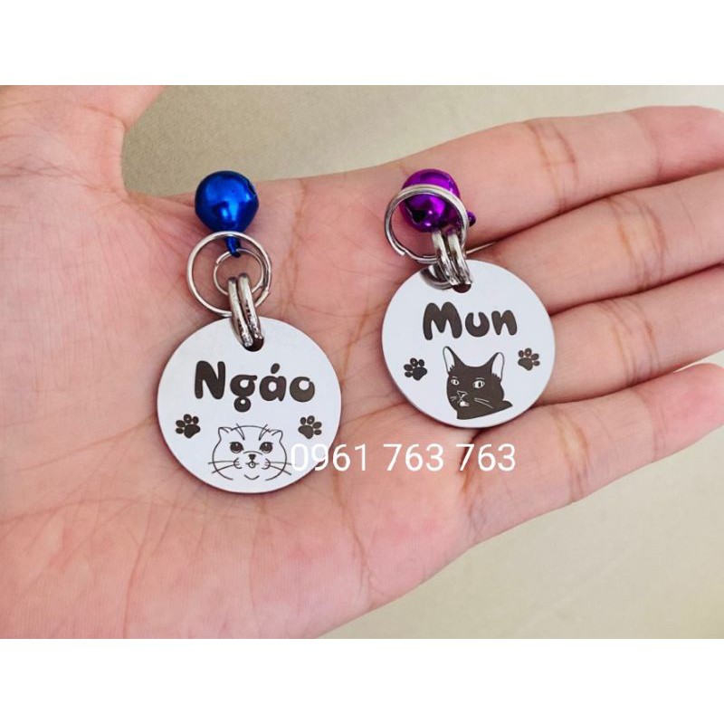 Bảng tên chó mèo, Bảng tên thú cưng, Pet tag, Thẻ tên thú cưng ( tặng kèm chuông)