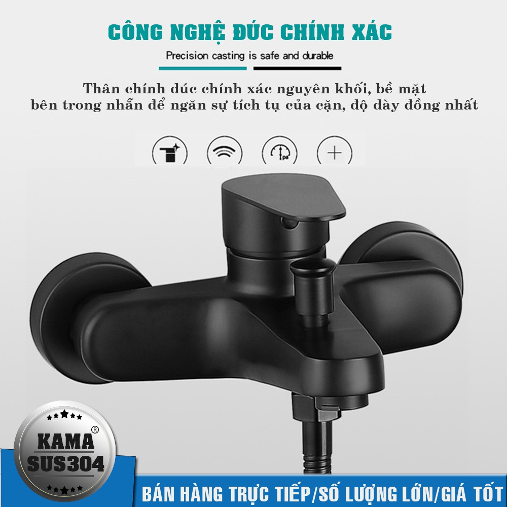 Bộ vòi tắm hoa sen rời CHÍNH HÃNG KAMA ST07, bộ sen tắm nóng lạnh sơn đen chịu nhiệt cao cấp inox 304.