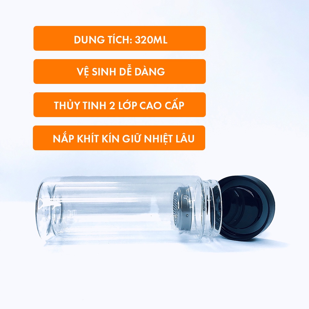 Bình Giữ Nhiệt Thủy Tinh Pha Trà SƯƠNG MAI 2 Lớp 360ml -SM00197