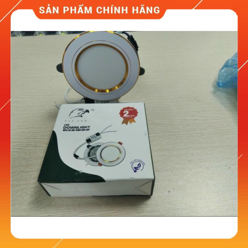 Giá hủy diệt _Rẻ vo địch Đèn Led âm trần đổi màu FLJ 7w phi 90 đế đúc viền vàng và viền bạc