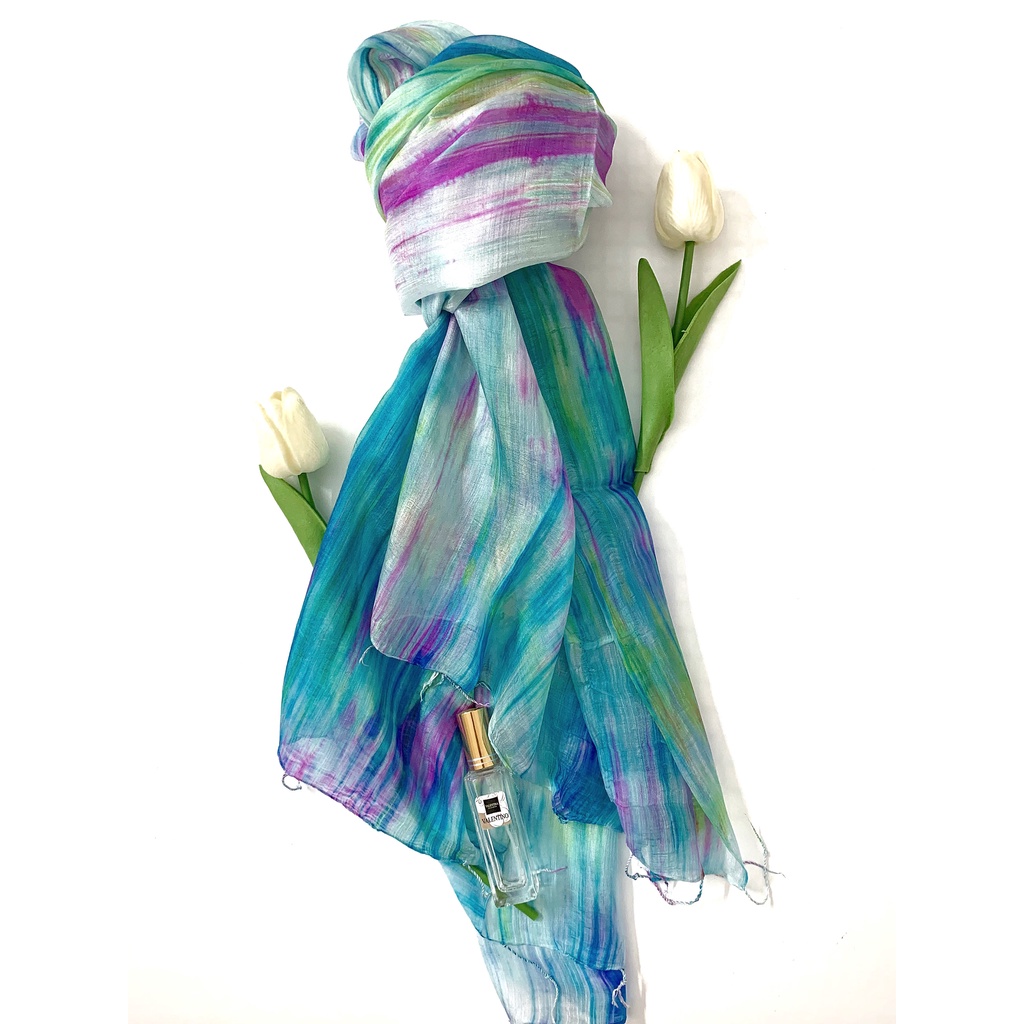 Khăn Lụa Tơ Tằm Palacesilk quàng cổ mùa đông 1#đi du lịch#chống nắng#thời trang, màu xanh #mềm#mịn#mượt#nhẹ&thoáng