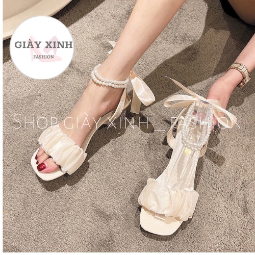 Giày sandal nữ quai ngọc hottrend ,Giày nữ gót meka Mã NC5
