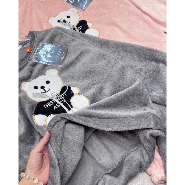 Set quần áo nhung thêu gấu - quần áo nhung nỉ mặc ở nhà - Quần bomer nhung | BigBuy360 - bigbuy360.vn