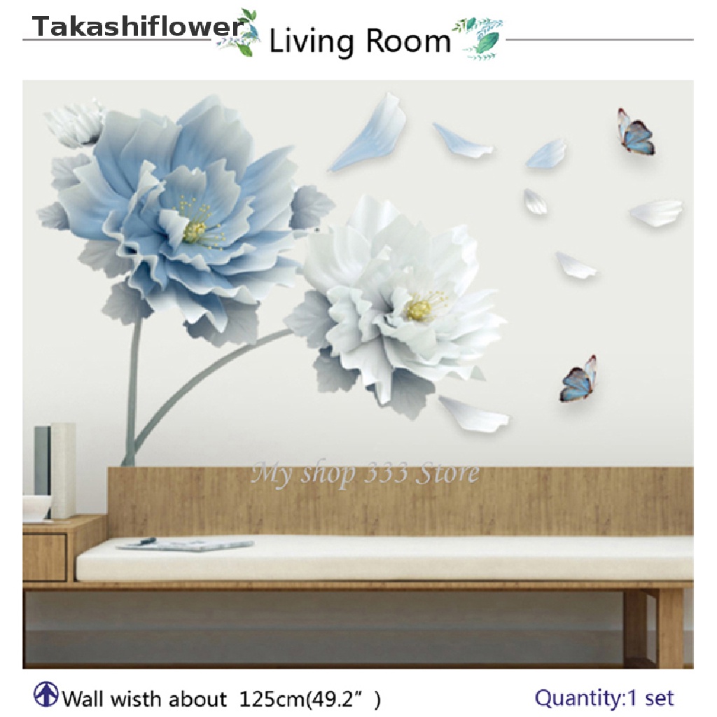 Sticker Dán Tường Họa Tiết 3D Hình Con Bướm Màu Trắng Và Xanh Dương