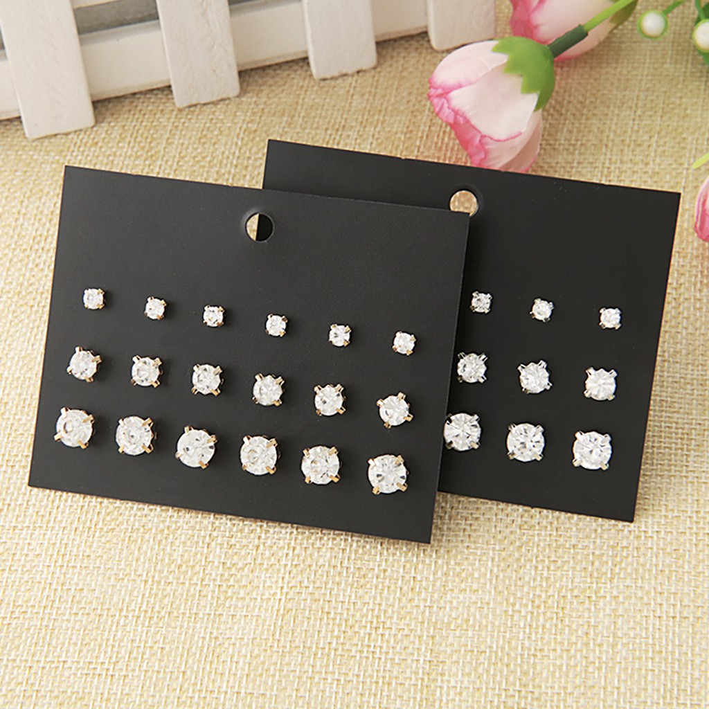 Set 9 đôi bông tai dạng tròn cổ điển đường kính 4/6/8mm