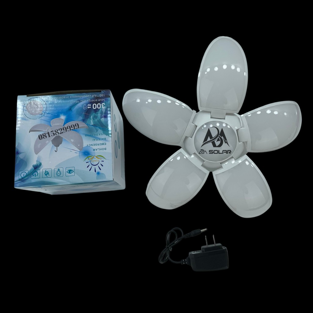 Bóng Đèn Tích Điện 300W LED Bulb Hình Cầu, Gấp Xoè 5 Cánh, Móc Treo - Vinda-ABM