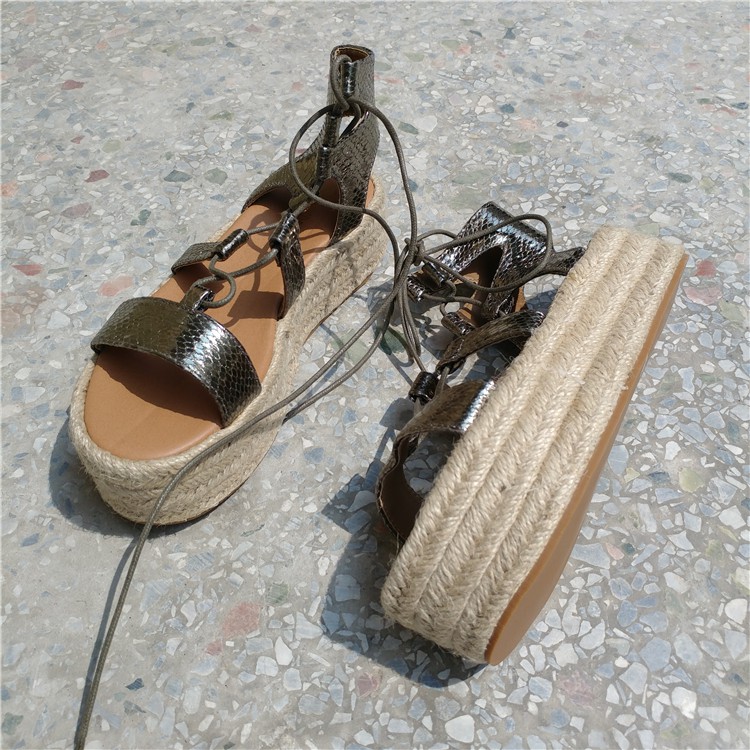 [ORDER] giầy sandals đế cói bánh mỳ cột dây boho tie-up platform sandals