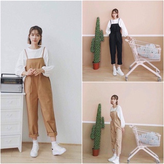 Quần Yếm Nữ 👉Tặng Áo Phông👈  ,Yếm Kaki Dây Rút Eo Phong Cách Hàn Quốc Rễ Mặc Và Phối Đồ , 3 Màu Đen, Be, Vàng Bò.