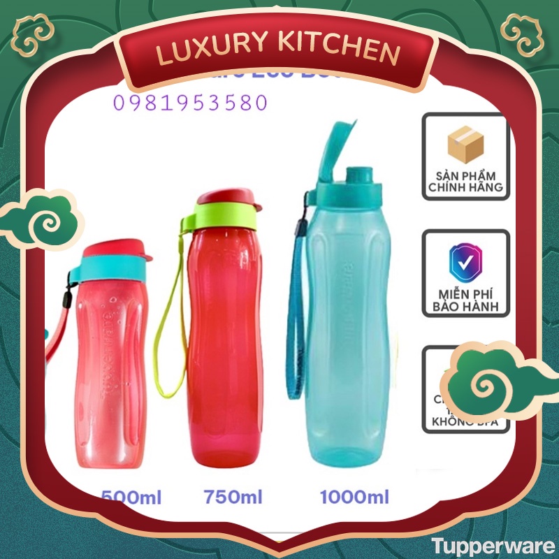 Bình nước Tupperware Eco Bottle 1L-750ml-500ml- Bình nước thể thao văn phòng năng động dung tích 1000ml trữ nước cả ngày