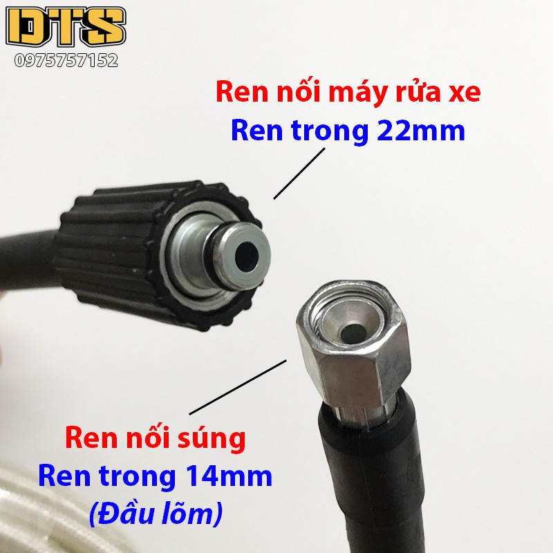 15m Dây rửa xe cao áp cho máy xịt rửa áp lực - Ren trong 14mm_Đầu lõm