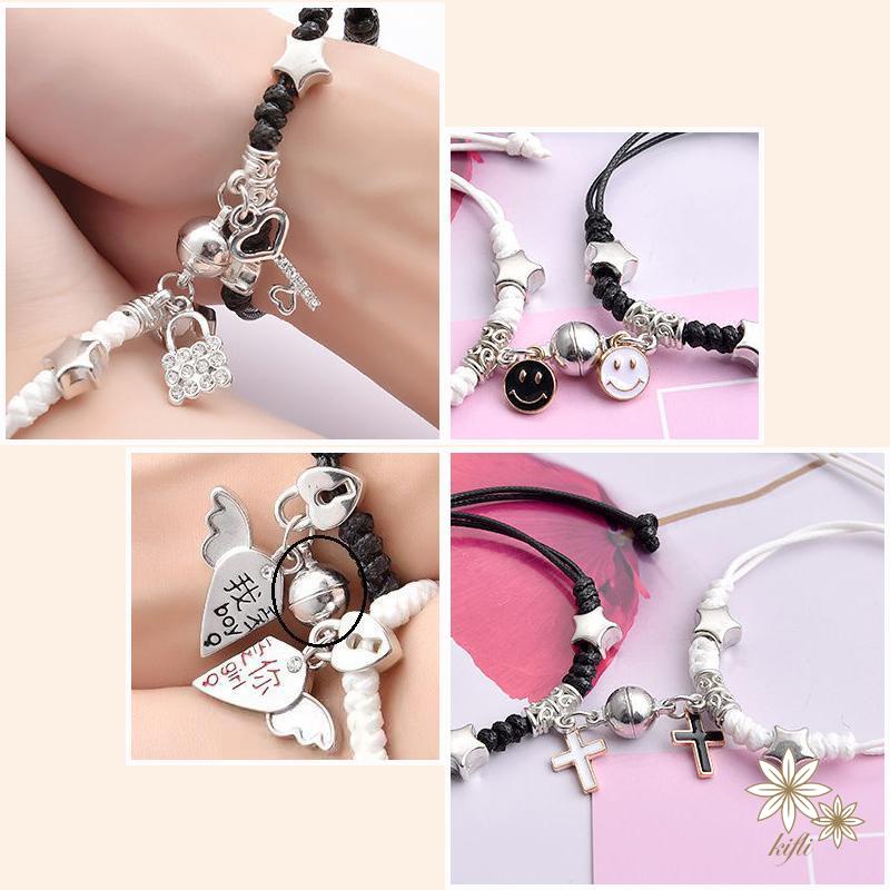 【Kifli】 Set 2 vòng tay nam châm dạ cho cặp đôi