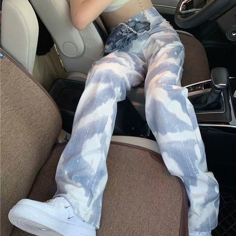 Jiashucheng Hàng Có Sẵn Quần Jean Dáng Suông Rộng Màu Nhuộm Phong Cách Bốn Mùa Cho Nữ Giới Có Size Lớn