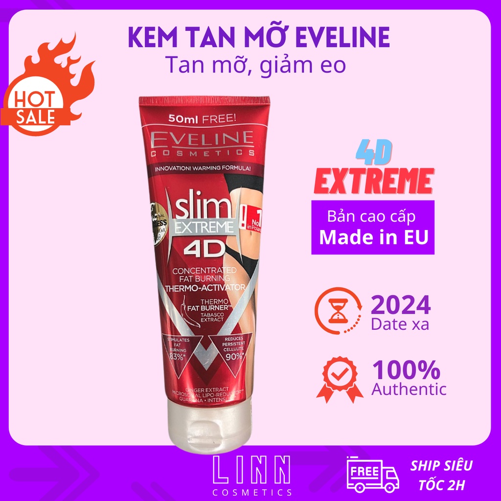 Kem tan mỡ Eveline Slim Extreme 4D, bản mới 2021, Hàng công ty