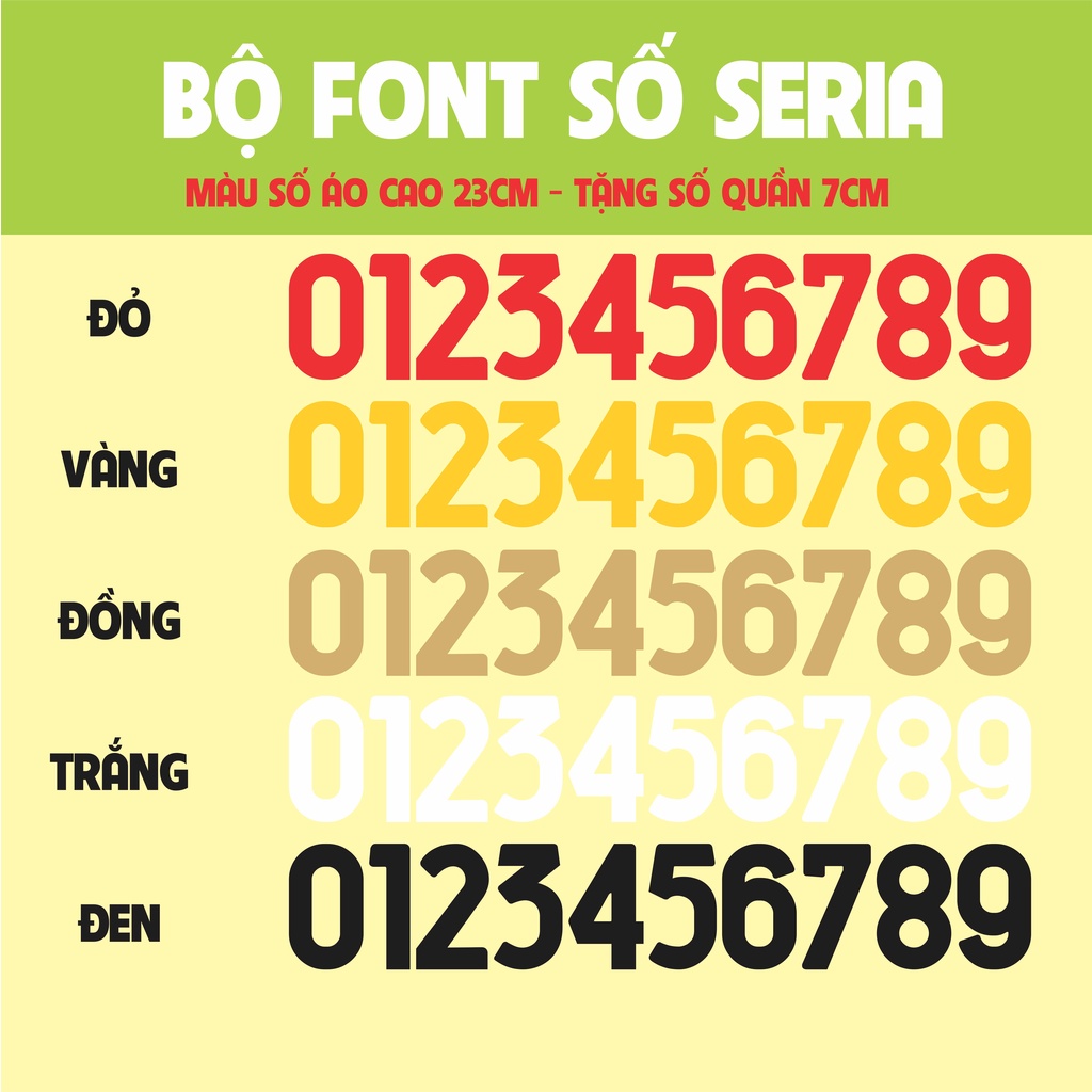 FONT SỐ IN ÁO ĐÁ BANH NHIỀU MÀU MẪU SERIA
