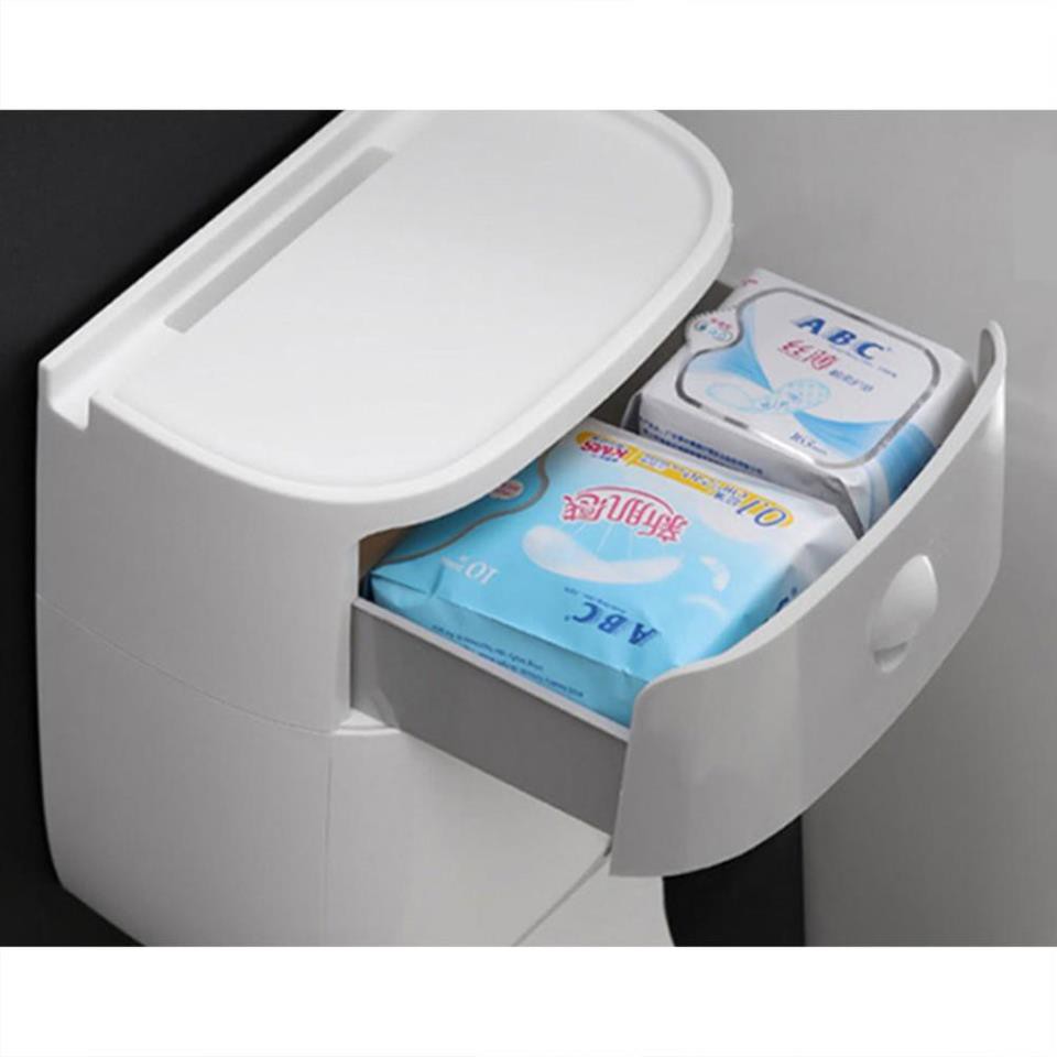 Hộp giấy vệ sinh Ecoco cao cấp chính hãng TulaHome 2 tầng có ngăn kéo, hộp giấy vệ sinh dán tường