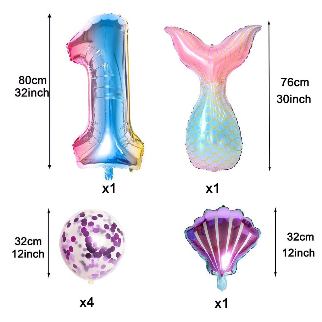Set 7 Bong Bóng Hình Nàng Tiên Cá Trang Trí Tiệc Sinh Nhật Cho Bé