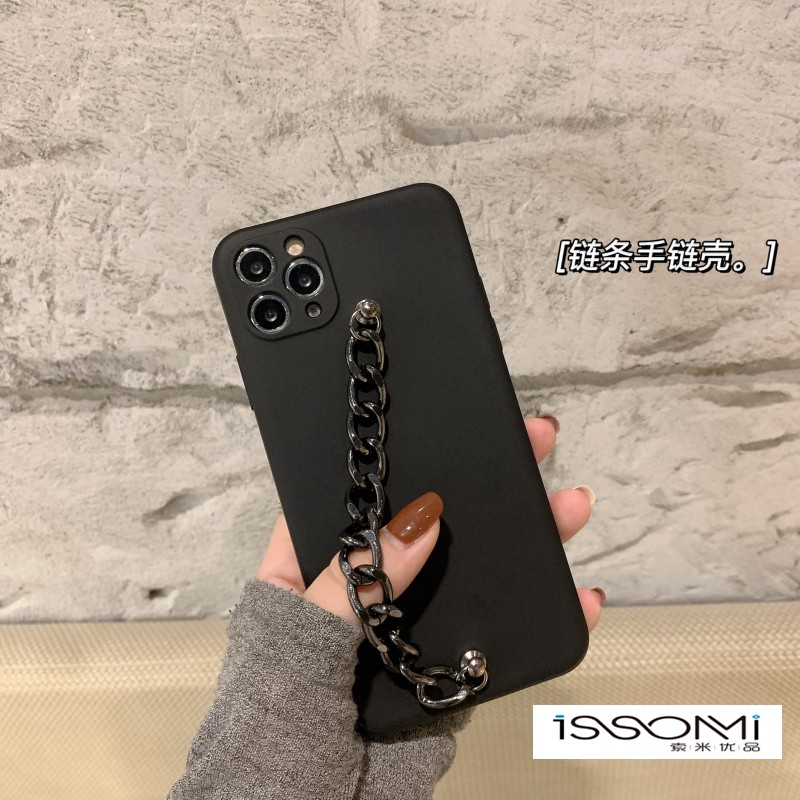 Ốp Điện Thoại Màu Đen Phối Dây Xích Cá Tính Cho Iphone7 12 11pro Max Apple X Xs Xr Mini | BigBuy360 - bigbuy360.vn