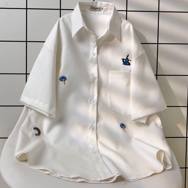 [SIEU SALE] Áo Sơ Mi Tay Lỡ Unisex Form Rộng Nam Nữ Ulzzang Hình Thêu Chất Co Dãn Thoải Mái | BigBuy360 - bigbuy360.vn
