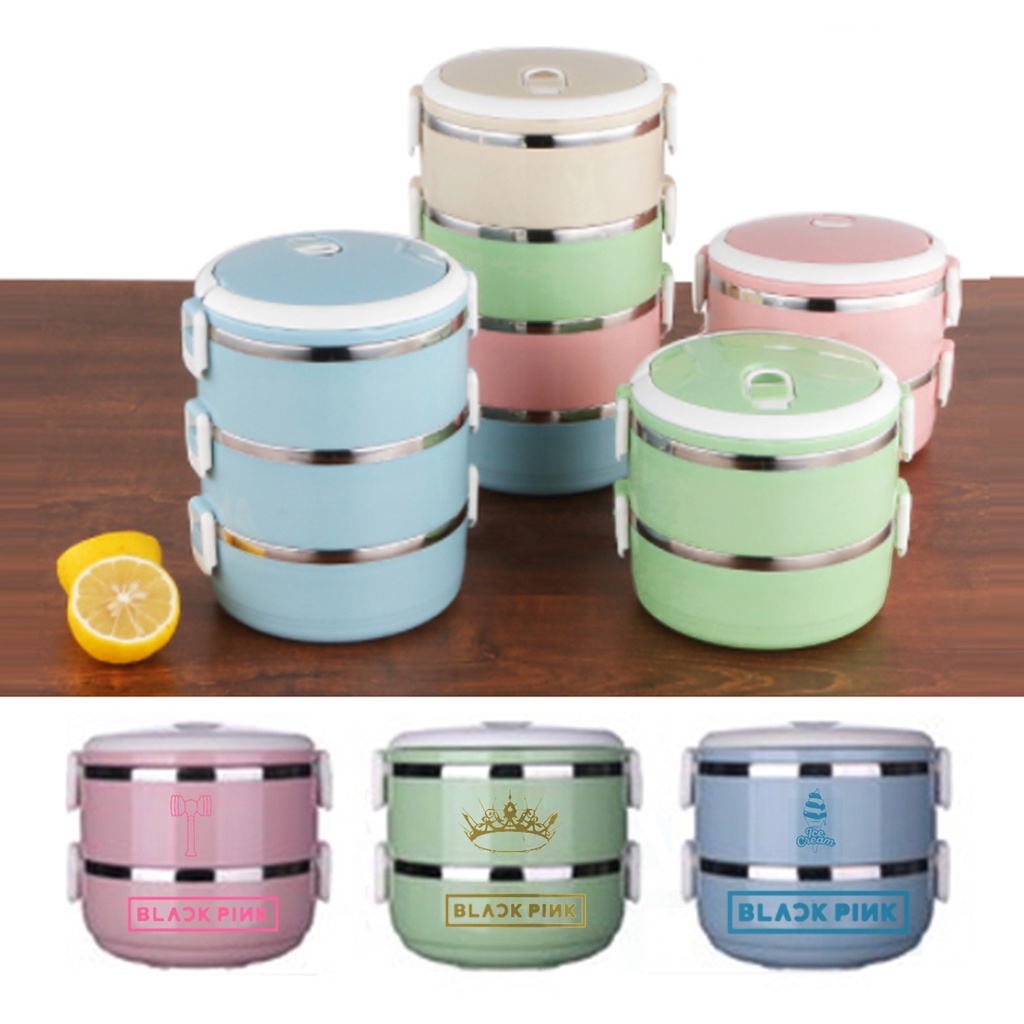 Hộp cơm tròn blackpink 2 tầng HCT15 giữ nhiệt pastel dễ thương cute hoạt hình