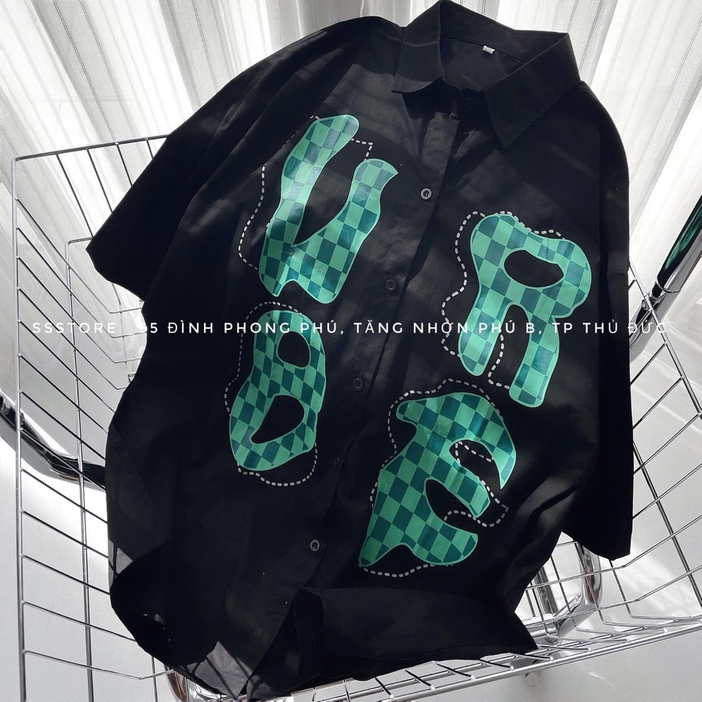 Sơ Mi Chữ Cái Tay Lỡ Cổ Bẻ Nam Nữi Unisex UR Uzzlang- Sơ Mi Đi Học Công Sở Nam Nữ