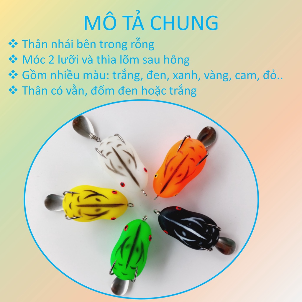Mồi Nhái Giả, Nhái 3D Câu Lure Đủ Màu, Cao Su Siêu Bền