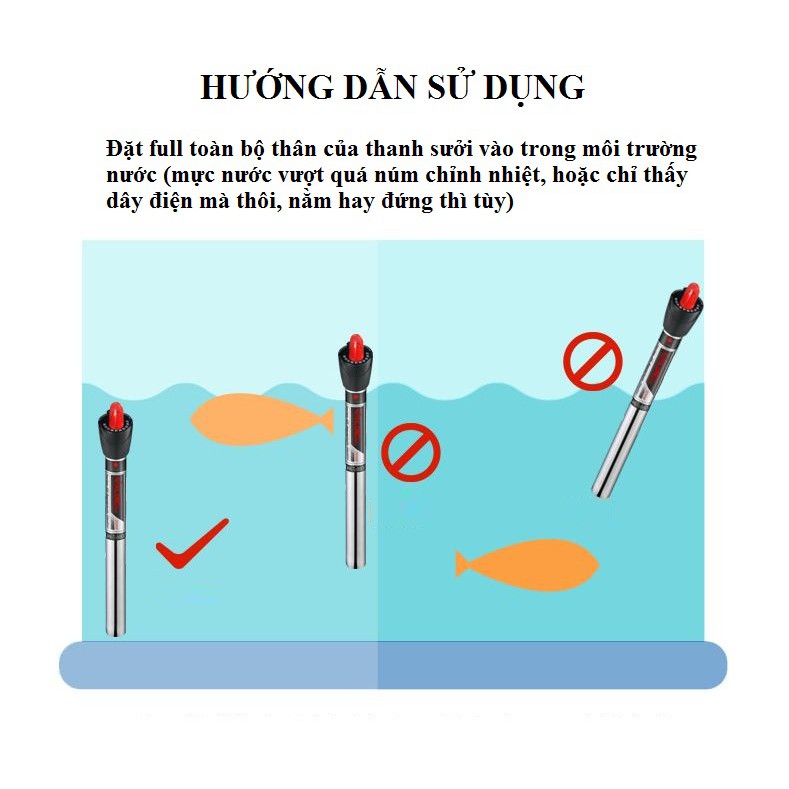 Thanh sưởi bể cá bằng inox Xilong có điều chỉnh nhiệt