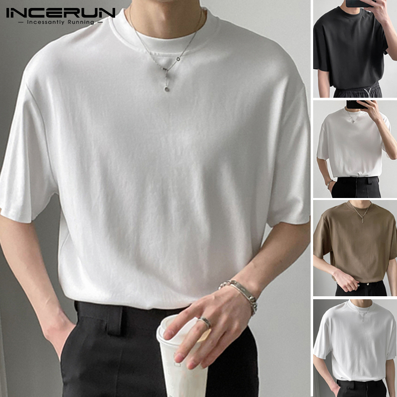 Áo Thun Cơ Bản INCERUN Trơn Màu Dành Cho Nam Phong Cách Cơ Bản