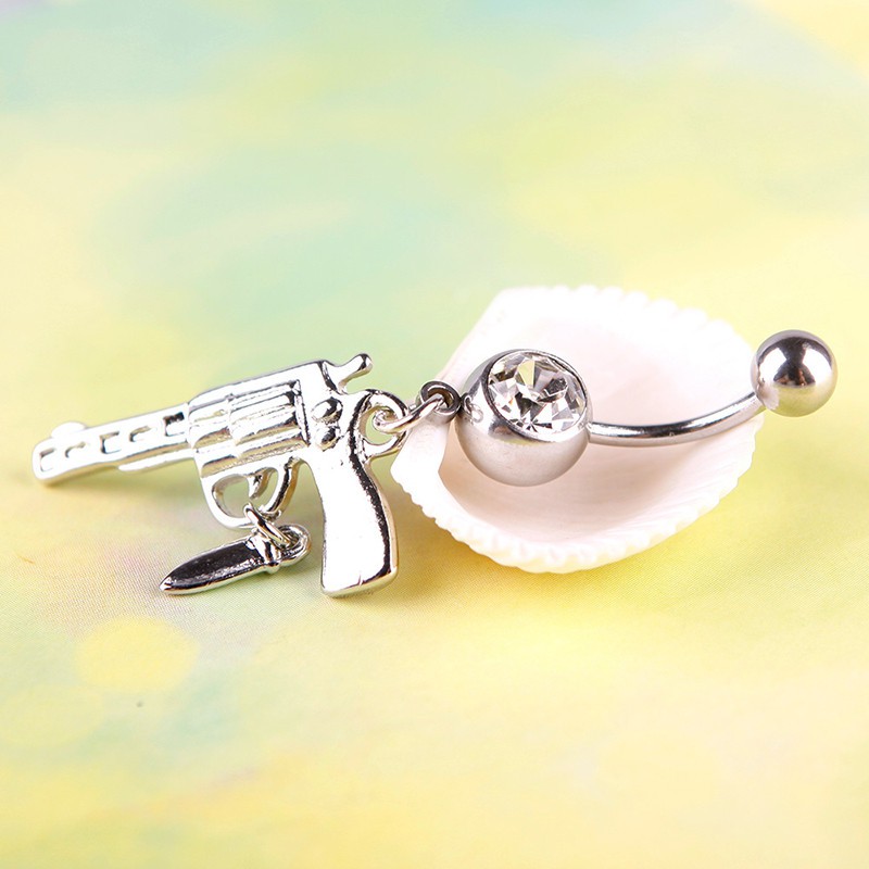 Khuyên rốn họa tiết súng lục đính kim cương nhân tạo phong cách cổ điển