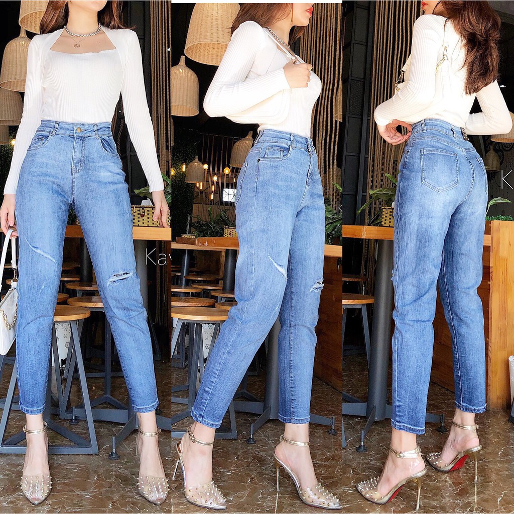 Quần Jean Nữ KAVO BLUE Cạp Cao Trên Rốn Siêu Co Giãn Dáng Boy BY924-81