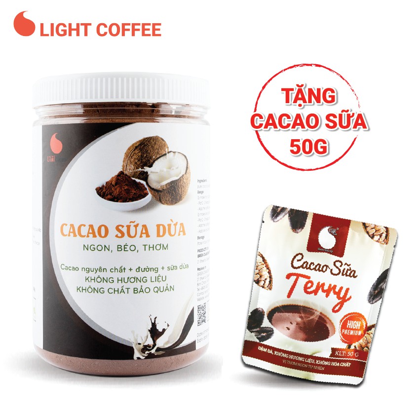 Bột Cacao sữa Dừa Light Coffee vị đậm đà, thơm béo tư nhiên, không hương liệu Hũ 550g