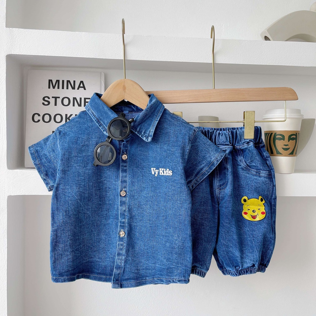 Quần áo bé trai, bộ bò cho bé sét bò in hinh gấu cho bé từ VYVY kids