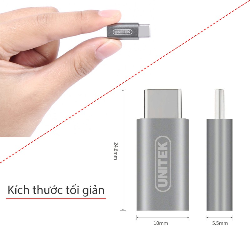 Đầu chuyển Micro USB âm sang USB type-C dương chuyển DATA điện năng từ Laptop/Macbook ra Smartphone/TAB UNITEK Y-A027AGY