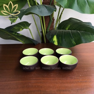Combo 6 chén uống trà Bát Tràng đất nung màu đen kích thước 3.5 x 5.5 cm