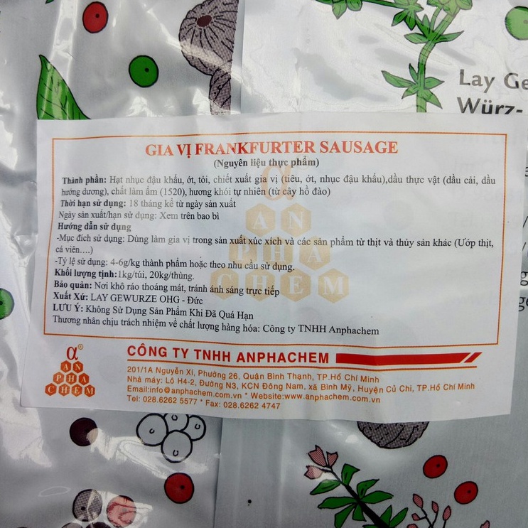 Gia vị làm xúc xích của Đức Frankfurter Sausages - Chiết xuất thảo mộc tự nhiên, chuẩn vị xúc xích Đức