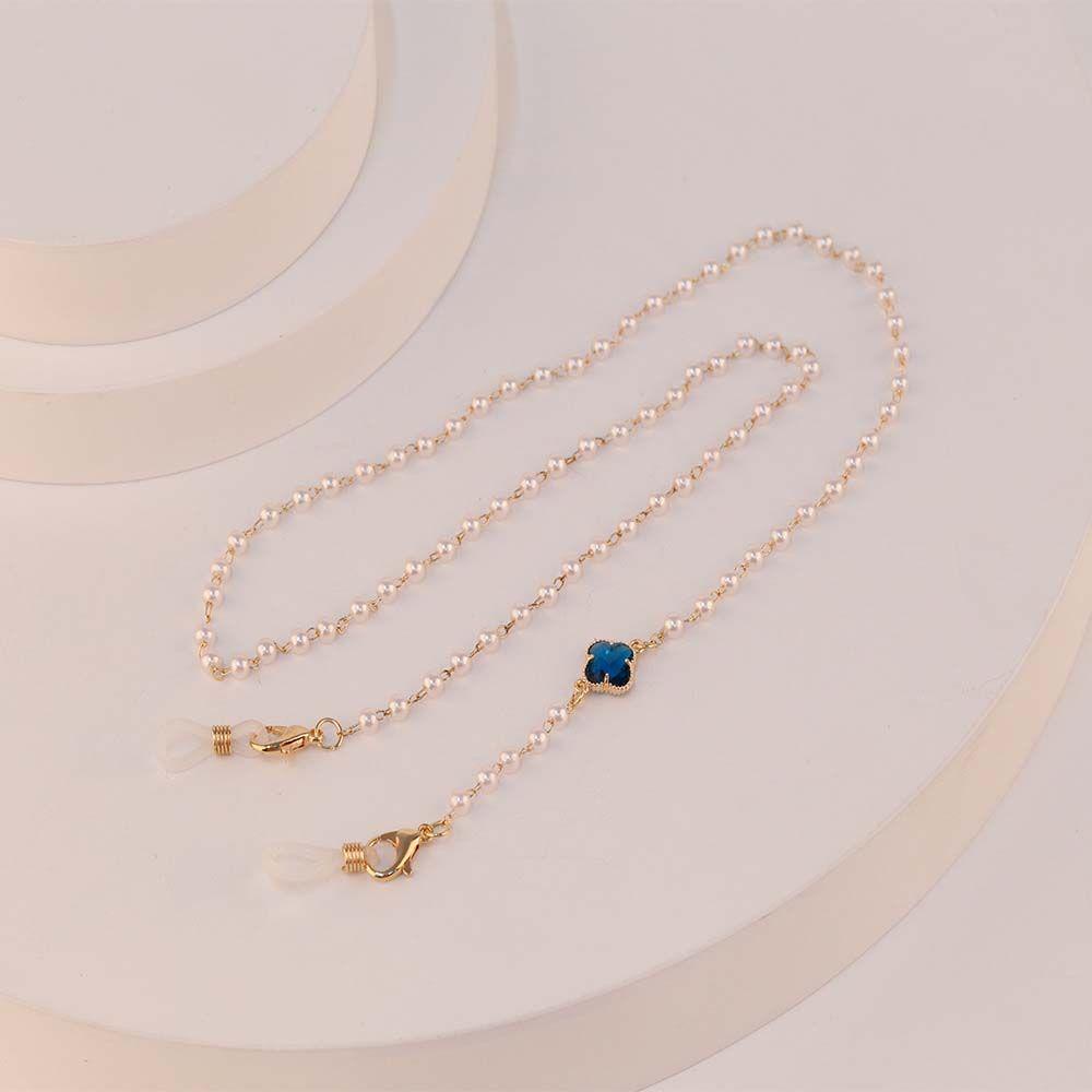 Dây Xích Kim Loại Đeo Mắt Kính Chống Trượt Màu Đỏ / Đen / Trắng Họa Tiết Cỏ Bốn Lá Xinh Xắn Cho Nữ