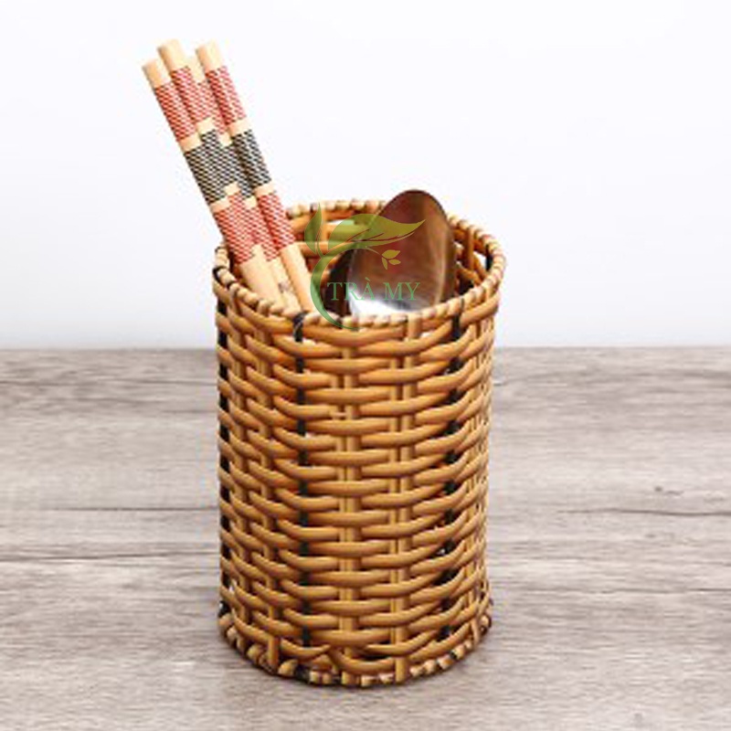 Ly tròn đựng tăm, ly tròn đựng giấy ăn nhựa mây đan tiện dụng dùng cho nhà hàng khách sạn - Mây Tre Trà My