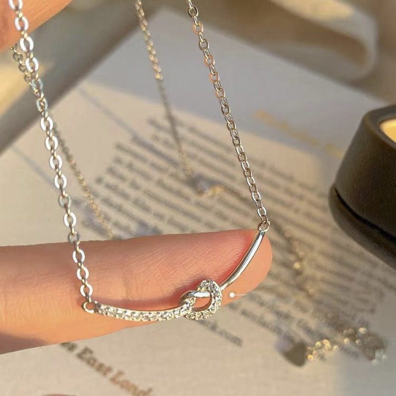 Vòng cổ Bạc 925 Mặt Hình Mặt Cười Thắt Nút Đính Đá Zircon Phong Cách Hàn Quốc Thanh Lịch Dành Cho Nữ