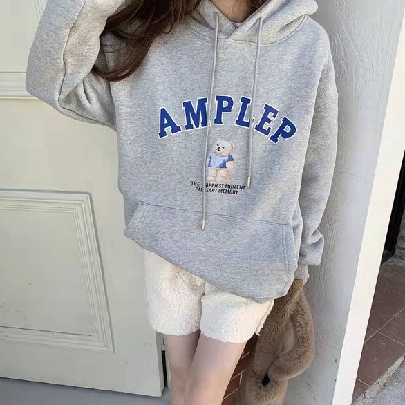 Áo hoodie ZHELIHANGFEI dáng rộng họa tiết chữ và gấu thời trang cá tính dành cho nữ