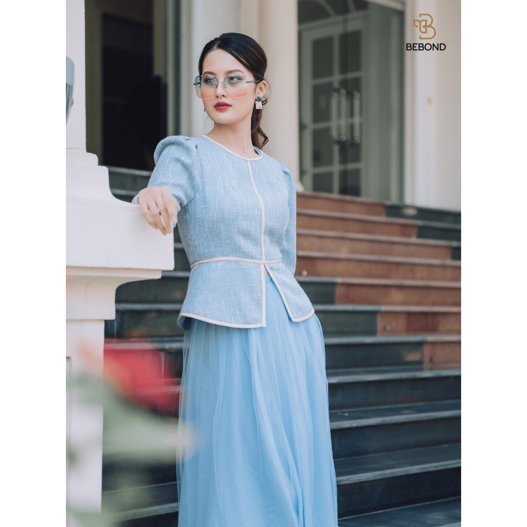 Set Áo Vest Chân Váy Nữ Màu Xanh BEBOND Kiểu Dáng Trẻ Trung Thanh Lịch Phong Cách Thời Trang Hàn Quốc BBS10