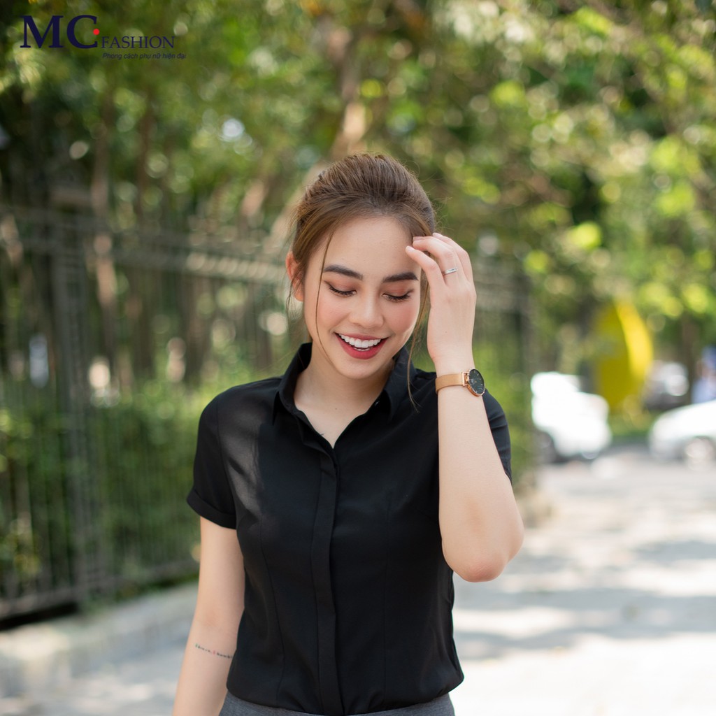 Sơ mi nữ màu đen cộc tay A208 MC Fashion