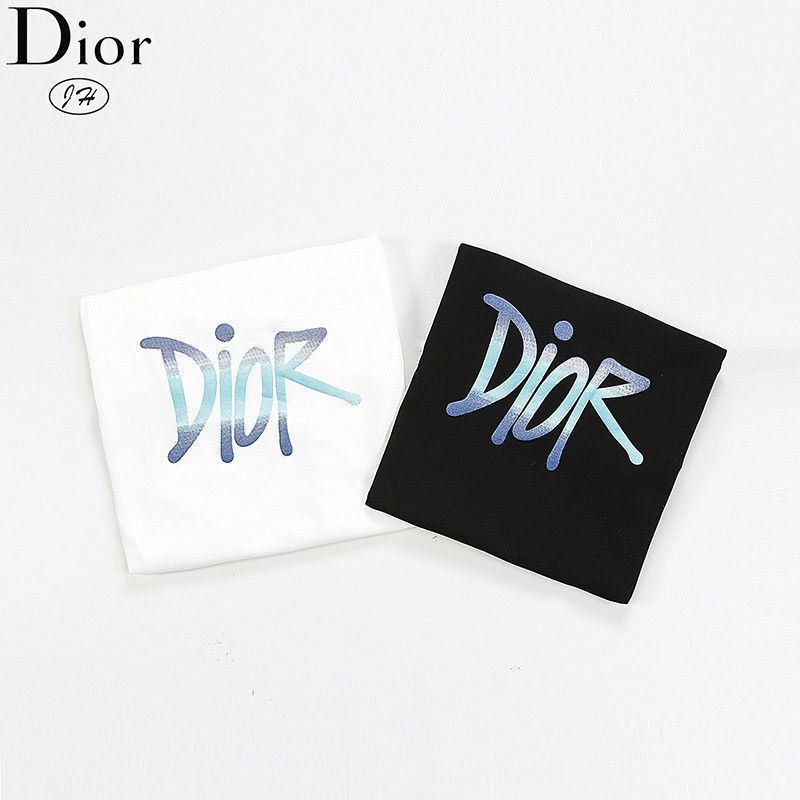 DIOR Summer 20 Chữ cái màu ba chiều cho nam và nữ Logo D In R Cổ tròn Trên đầu