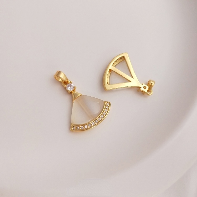 Mặt Dây Chuyền/Móc Khóa Hình Bầu Dục Đính Đá Zircon Mắt Mèo Bằng Đồng Mạ Vàng 18K diy