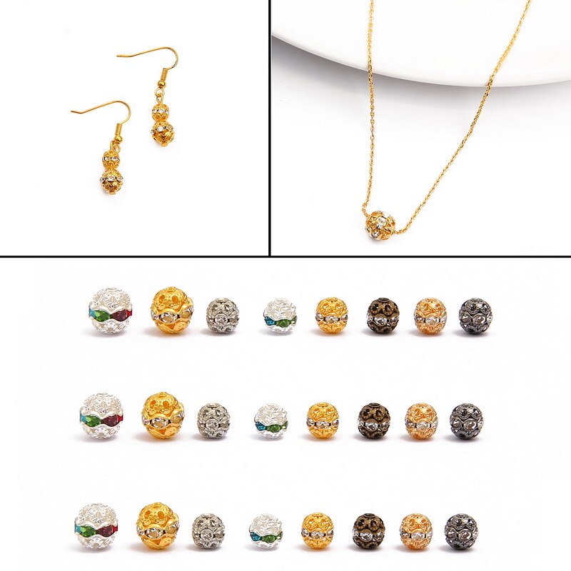 Hạt kim loại bằng đồng chạm nổi dùng làm đồ trang sức thủ công 6mm 8mm